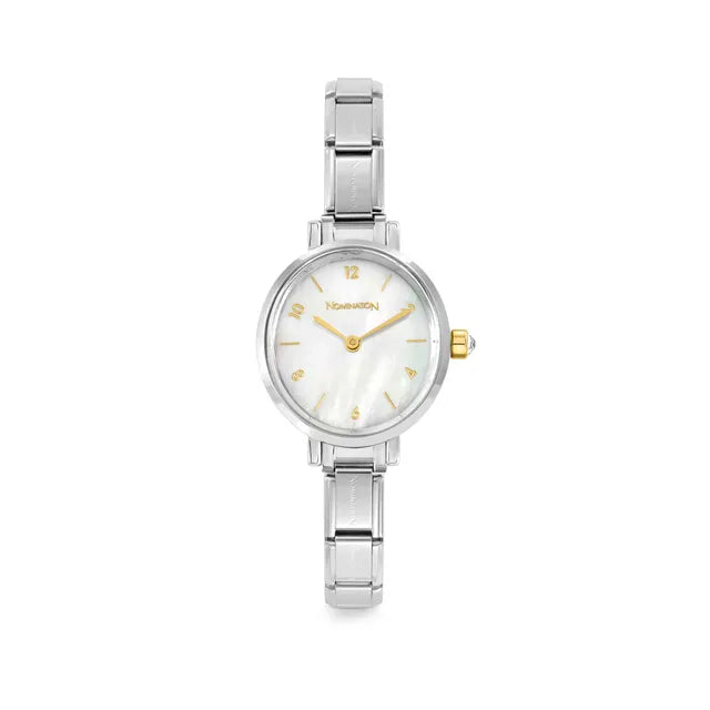 Time Oval Watch White Mother Of Pearl