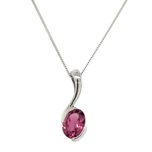 9ct White Gold And Oval Pink Tourmaline Pendant