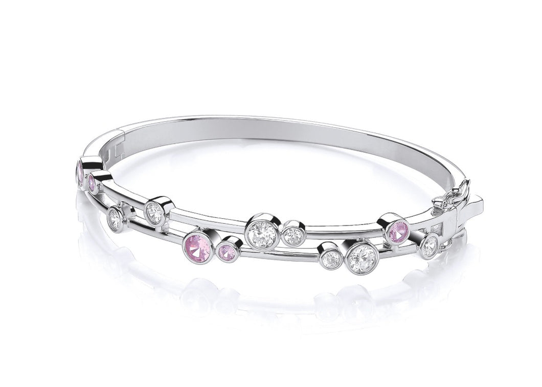 Sterling Silver Bubble Bangle - Pink & Clear Cubic Zirconia
