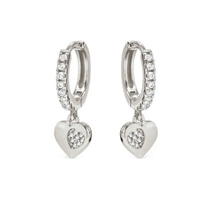 Petit Sparkle Hoop Earrings - Heart Silver