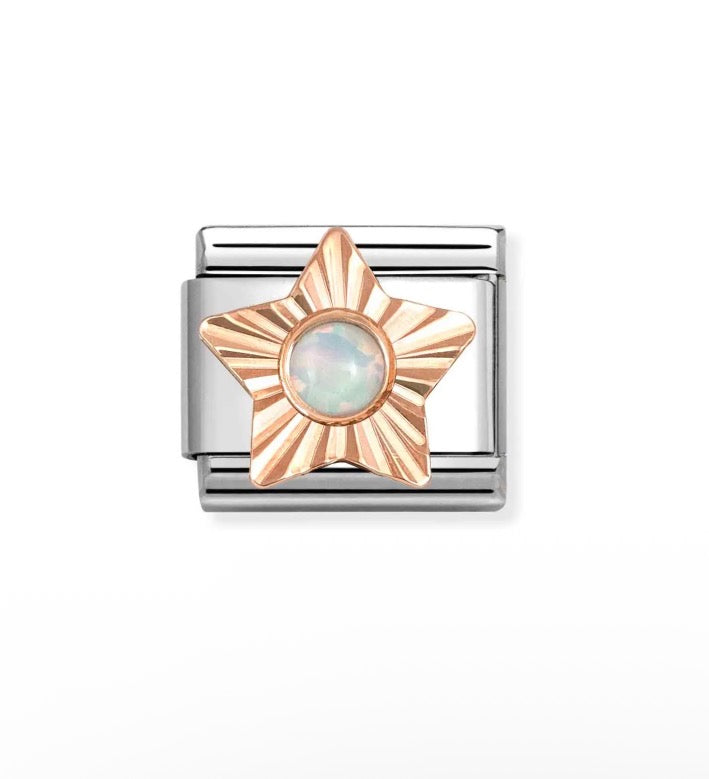 Composable Classic Link Bonded Rose Gold Diamond Etched Star White Opal