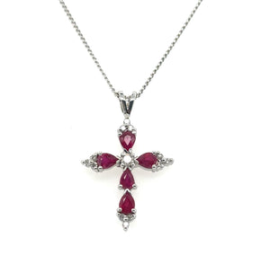 18ct White Gold Ruby And Diamond Cross