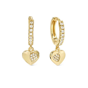 Petit Sparkle Hoop Earrings - Heart 18K Plated