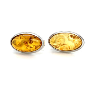 Oval Amber Clip Earrings