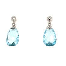 Load image into Gallery viewer, 9ct White Gold Briolette Blue Topaz Drop Earrings
