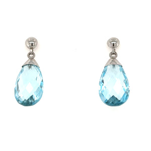 9ct White Gold Briolette Blue Topaz Drop Earrings