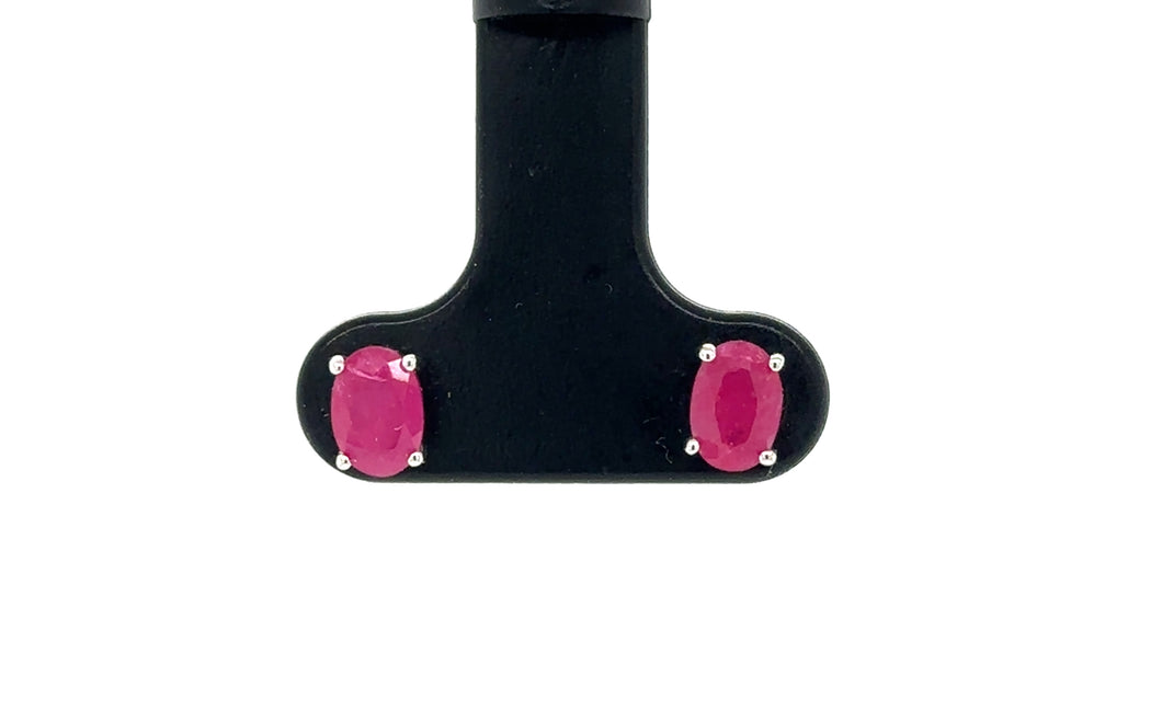 9ct White Gold Oval Faceted Ruby Stud Earrings