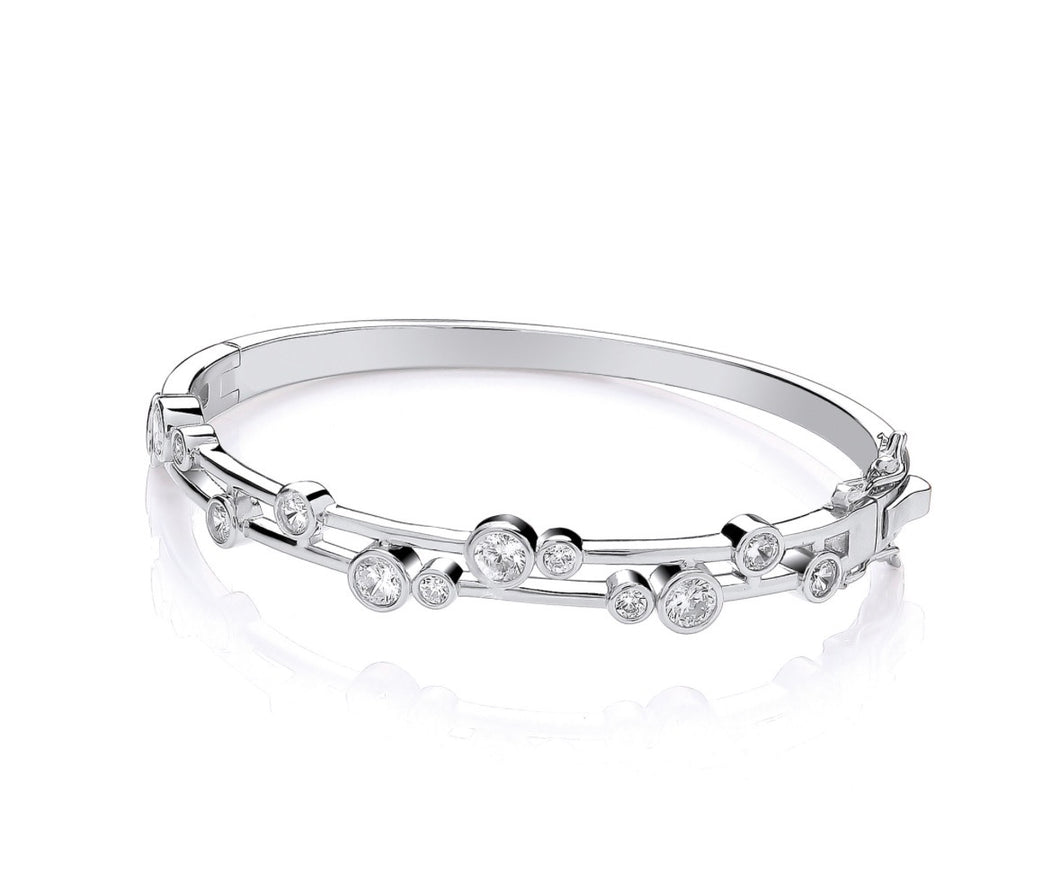 Sterling Silver Bubble Bangle - Clear Cubic Zirconia