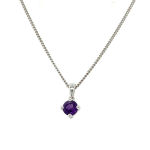 9ct White Gold Round Amethyst Pendant On Chain