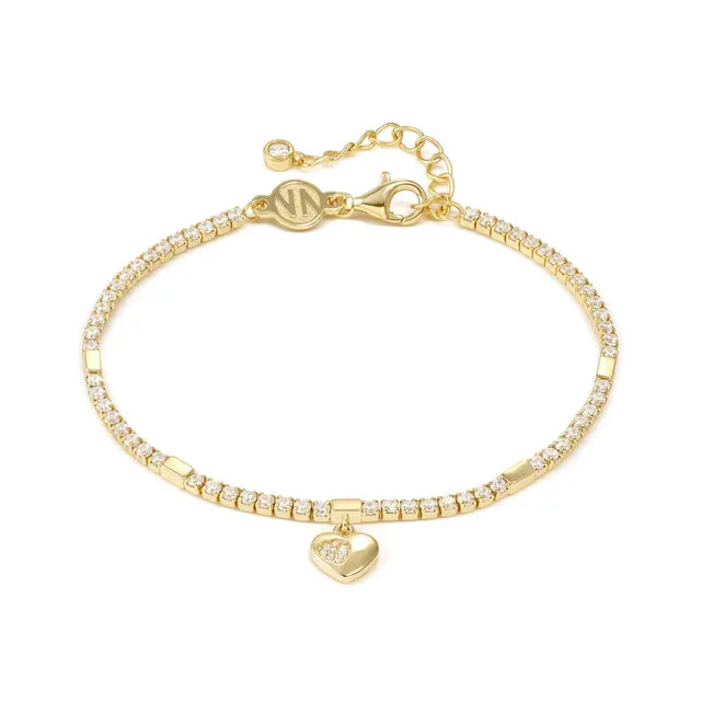 Petit Sparkle Tennis Bracelet - Heart 18k Plated