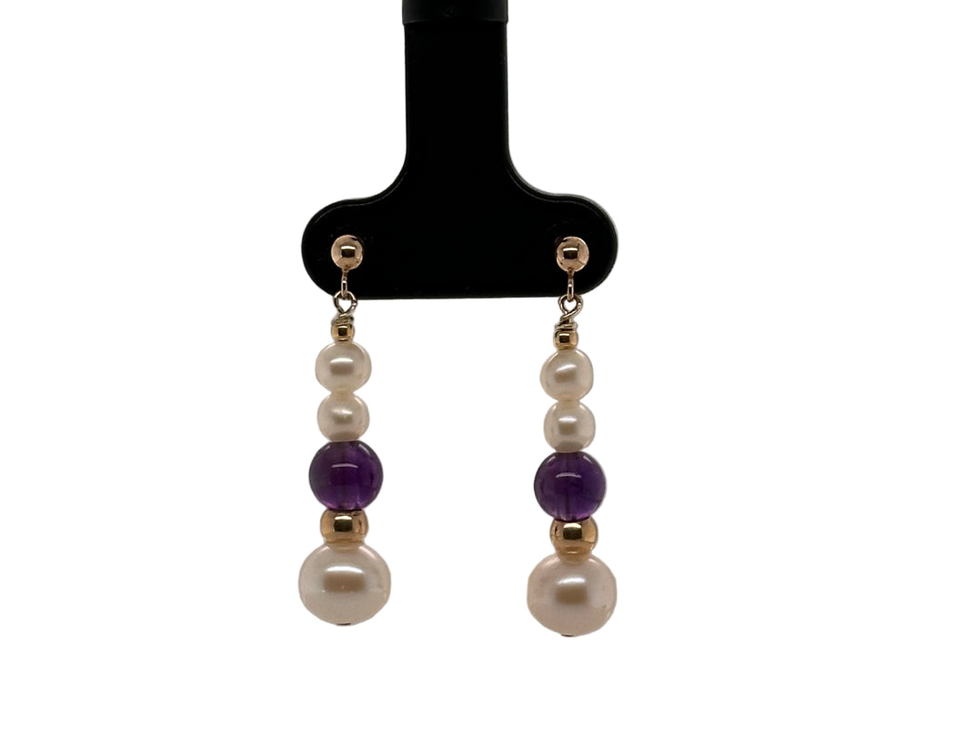 Freshwater Pearl And Amethyst Bead Drop Earrings