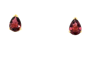 18ct Yellow Gold Pink Tourmaline Pear Shaped Stud Earrings