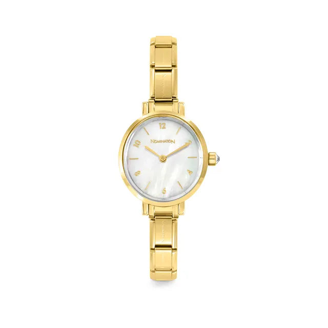 Time Yellow PVD Oval Watch White Mother Of Pearl