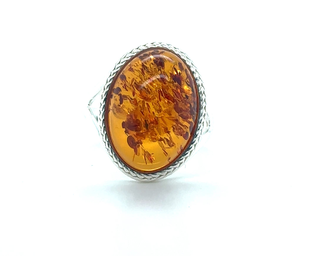 Oval Amber Ring Bead Edge Design 18x12mm