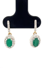 Load image into Gallery viewer, 9ct Gold Oval Emerald And Diamond Drop Earrings
