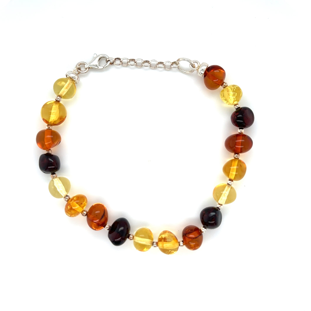 Three Colour Amber Irregular Round Bead Bracelet