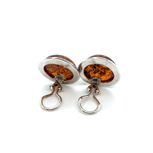 Round Amber Clip Earrings