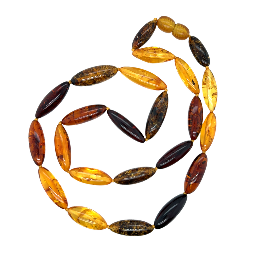 Various Shades Of Amber Lozenge Bead Necklace