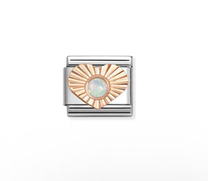 Composable Classic Link Bonded Rose Gold Diamond Etched Heart White Opal
