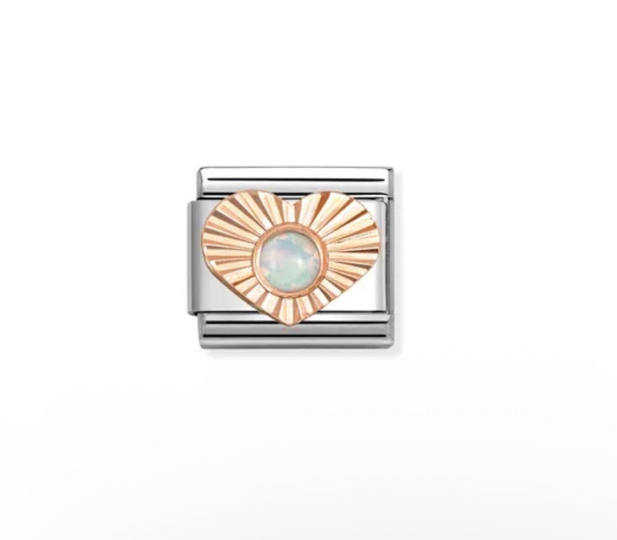 Composable Classic Link Bonded Rose Gold Diamond Etched Heart White Opal