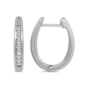 9ct White Gold Diamond Set Oval Hoop Earrings