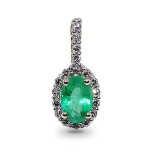 Emerald And Diamond Oval Shape Cluster Pendant