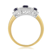 Load image into Gallery viewer, 9ct Triple Sapphire And Diamond Cluster Ring
