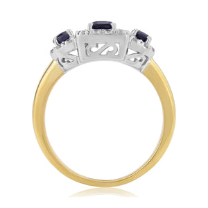 9ct Triple Sapphire And Diamond Cluster Ring