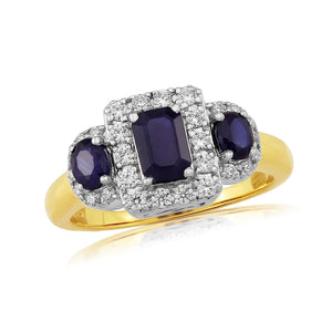 9ct Triple Sapphire And Diamond Cluster Ring