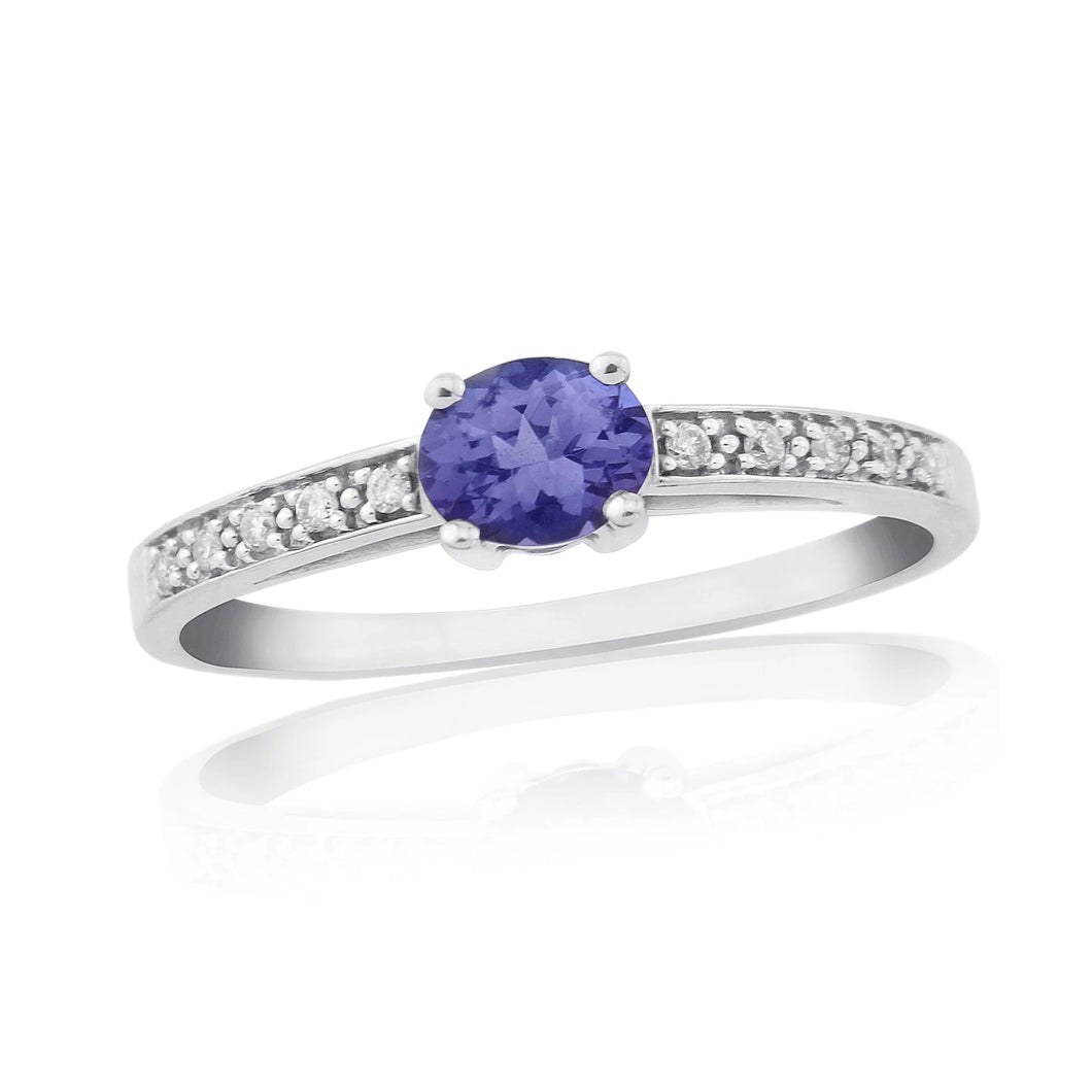 9ct White Gold Tanzanite And Diamond Ring