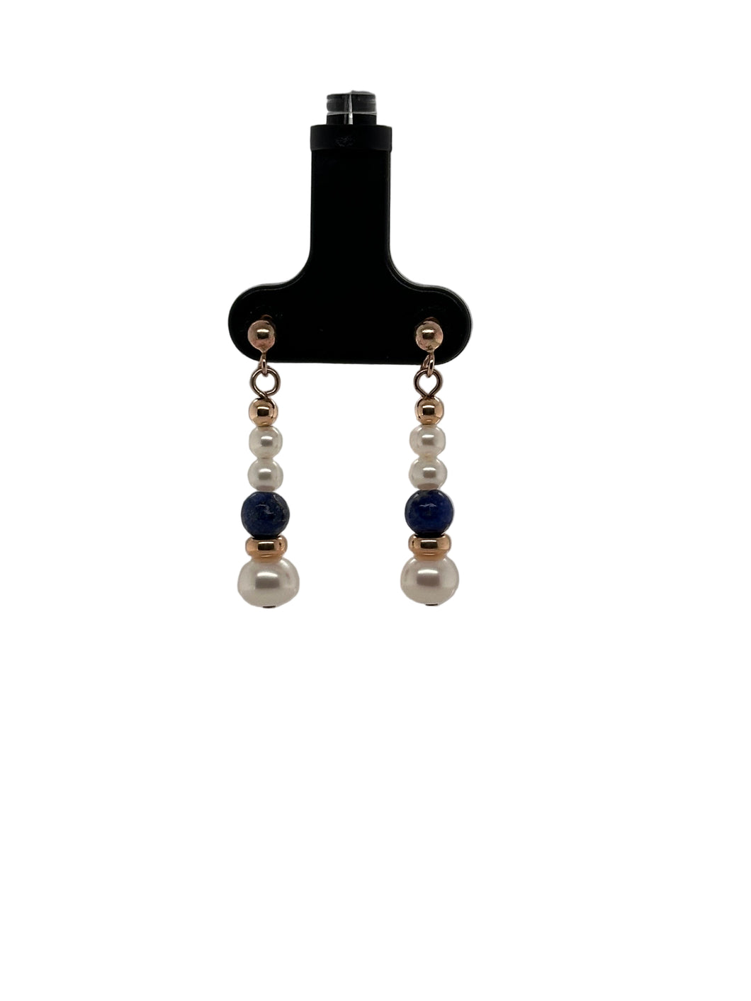 Freshwater Pearl And Lapis Bead Drop Earrings