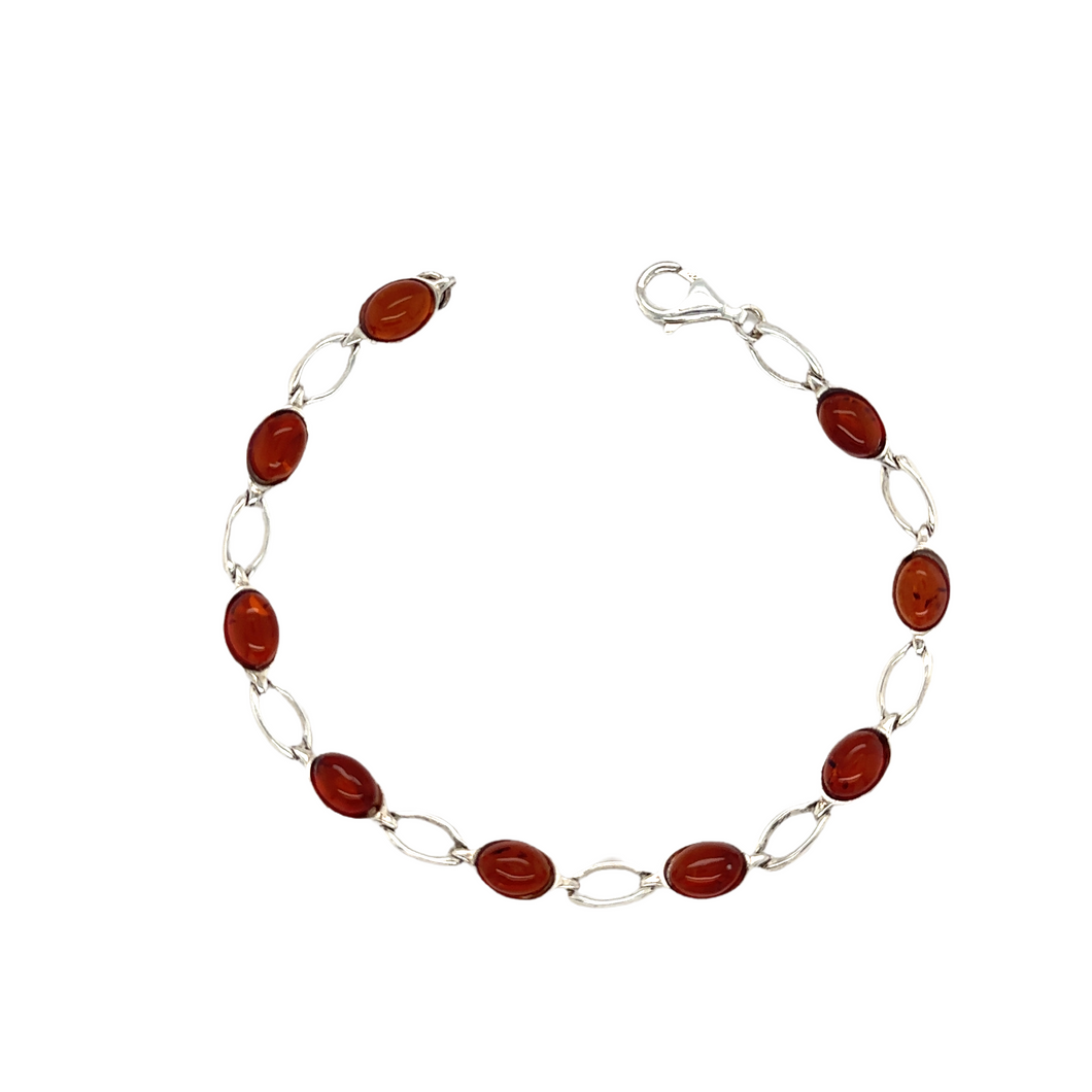 Sterling Silver And Amber Link Bracelet