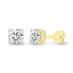 Yellow And White Gold Solitaire Diamond Stud Earrings 0.25cts