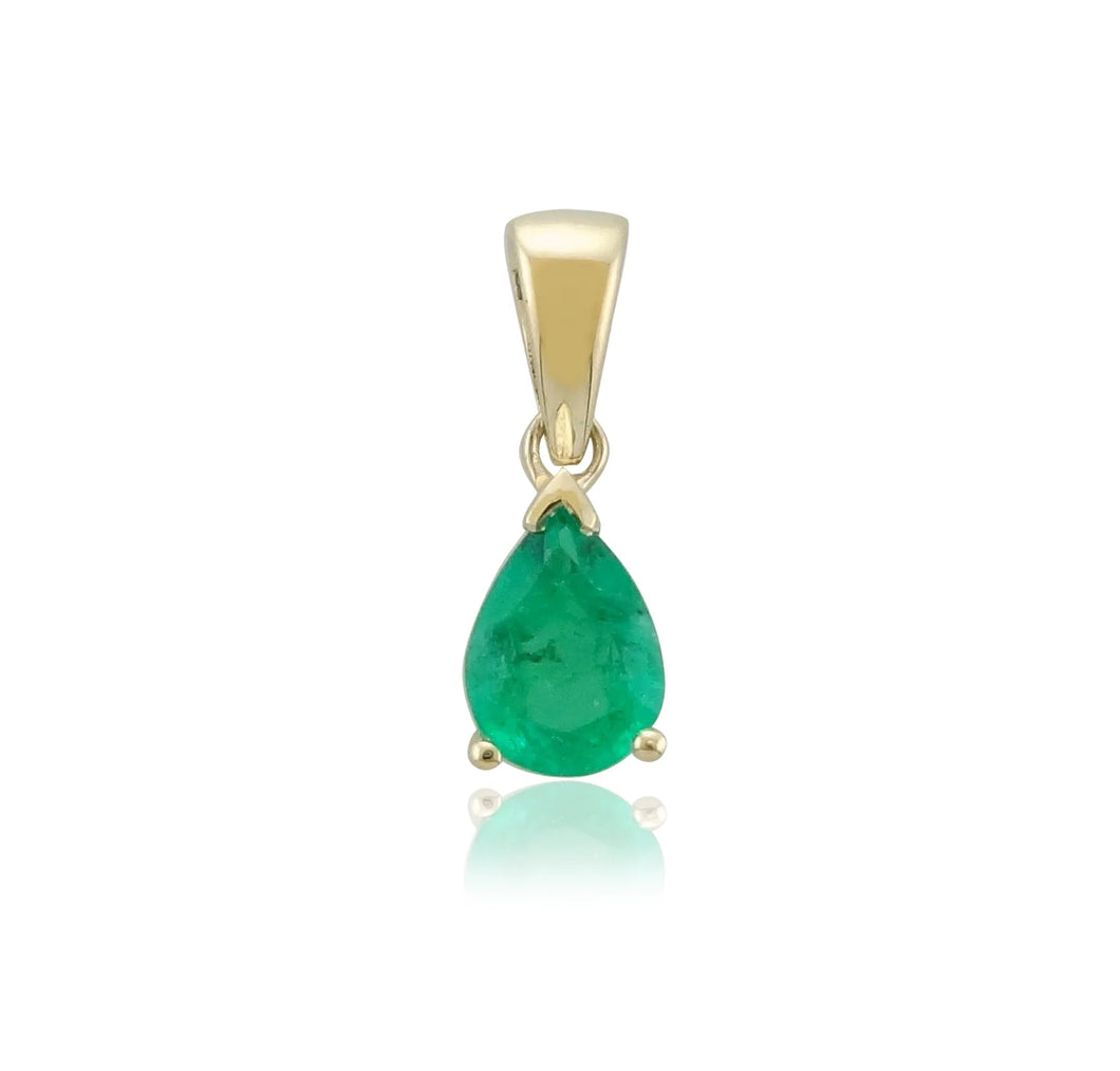 Yellow Gold Pear Shaped Emerald Pendant