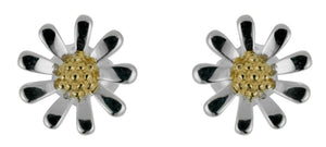 Silver And Yellow Gold Plated Daisy Earrings 10mm