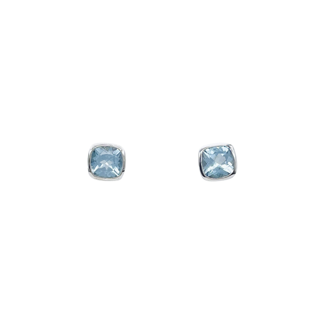 Silver Cushion Shaped Blue Topaz Stud Earrings