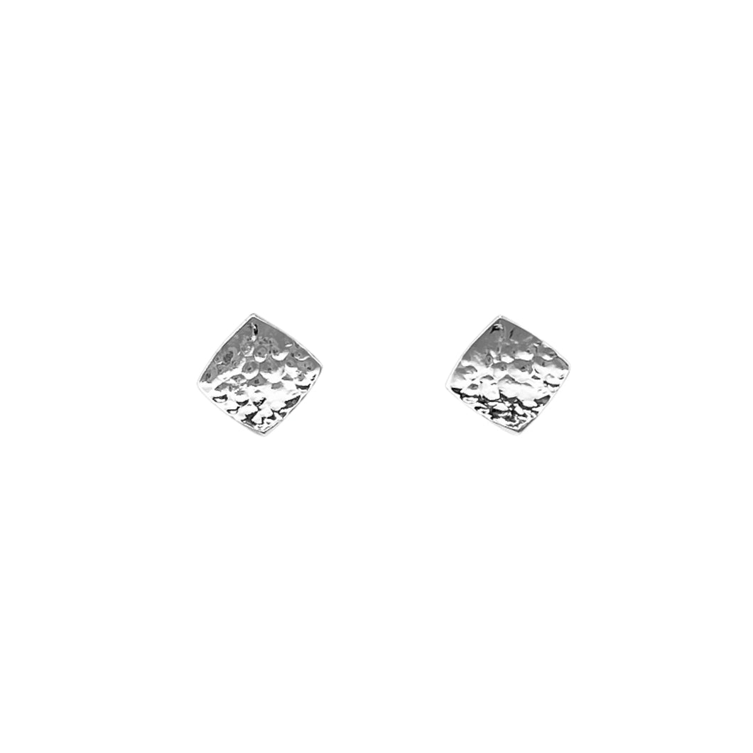 Silver Concave Hammered Square Earrings