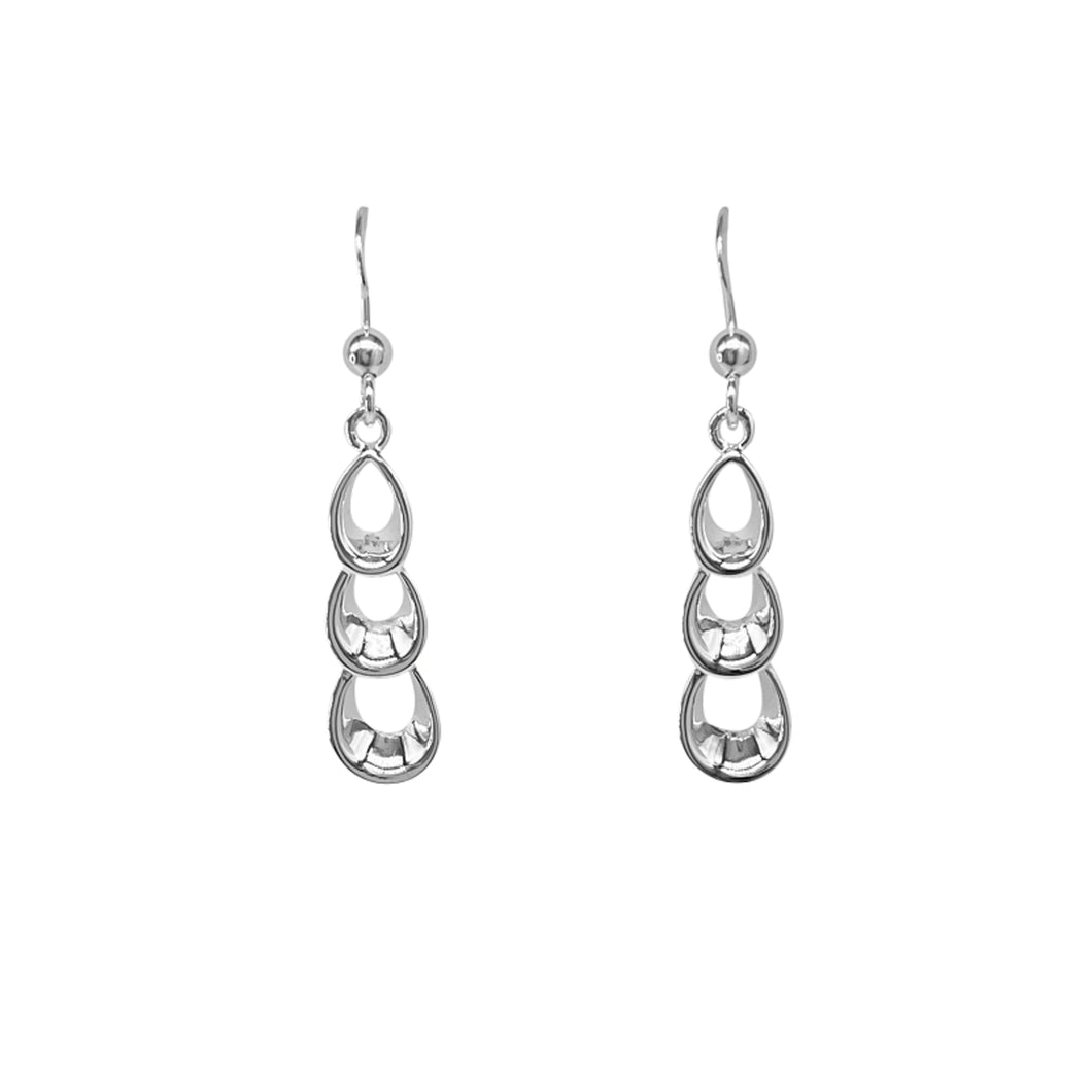 Silver Three Pear Shape Drop Earrings