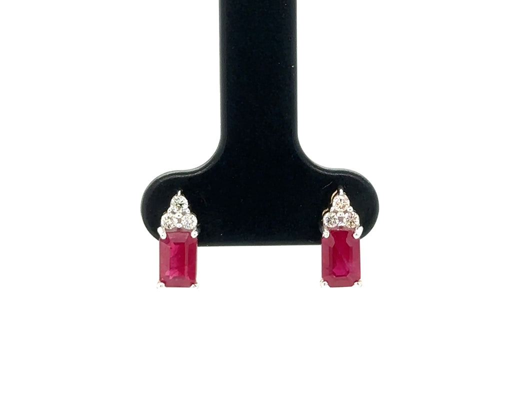 9ct Gold Octagon Cut Ruby And Diamond Stud Earrings