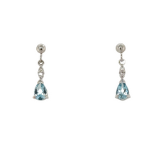 Load image into Gallery viewer, 9ct White Gold Pear Shaped Aquamarine And Diamonds Drop Earrings
