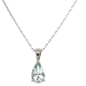 9ct White Gold Pear Shaped Aquamarine Pendant