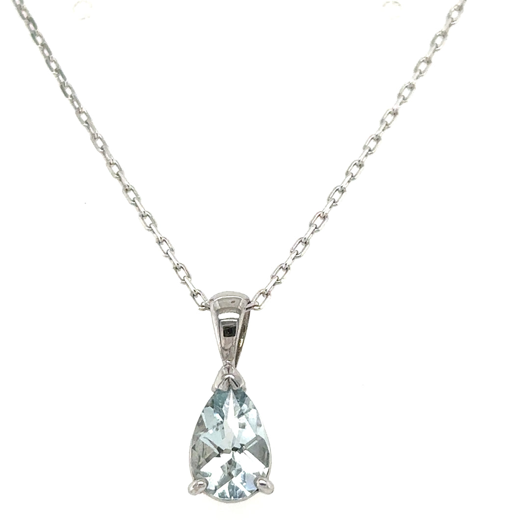 9ct White Gold Pear Shaped Aquamarine Pendant