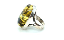 Load image into Gallery viewer, Sterling Silver And Oval Green Amber Ring
