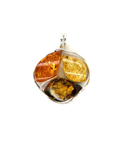 Sterling Silver Three Colour Amber Pendant