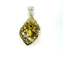 Load image into Gallery viewer, Sterling Silver Marquise Shaped Green Amber Pendant
