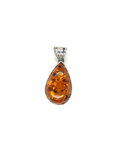 Sterling Silver Pear Shaped Amber Pendant
