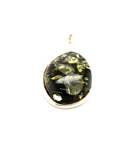 Sterling Silver Pear Shaped Green Amber Pendant