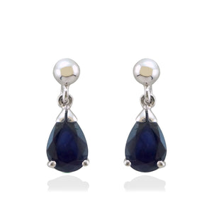 White Gold Pear Shaped Sapphire Drop Earrings