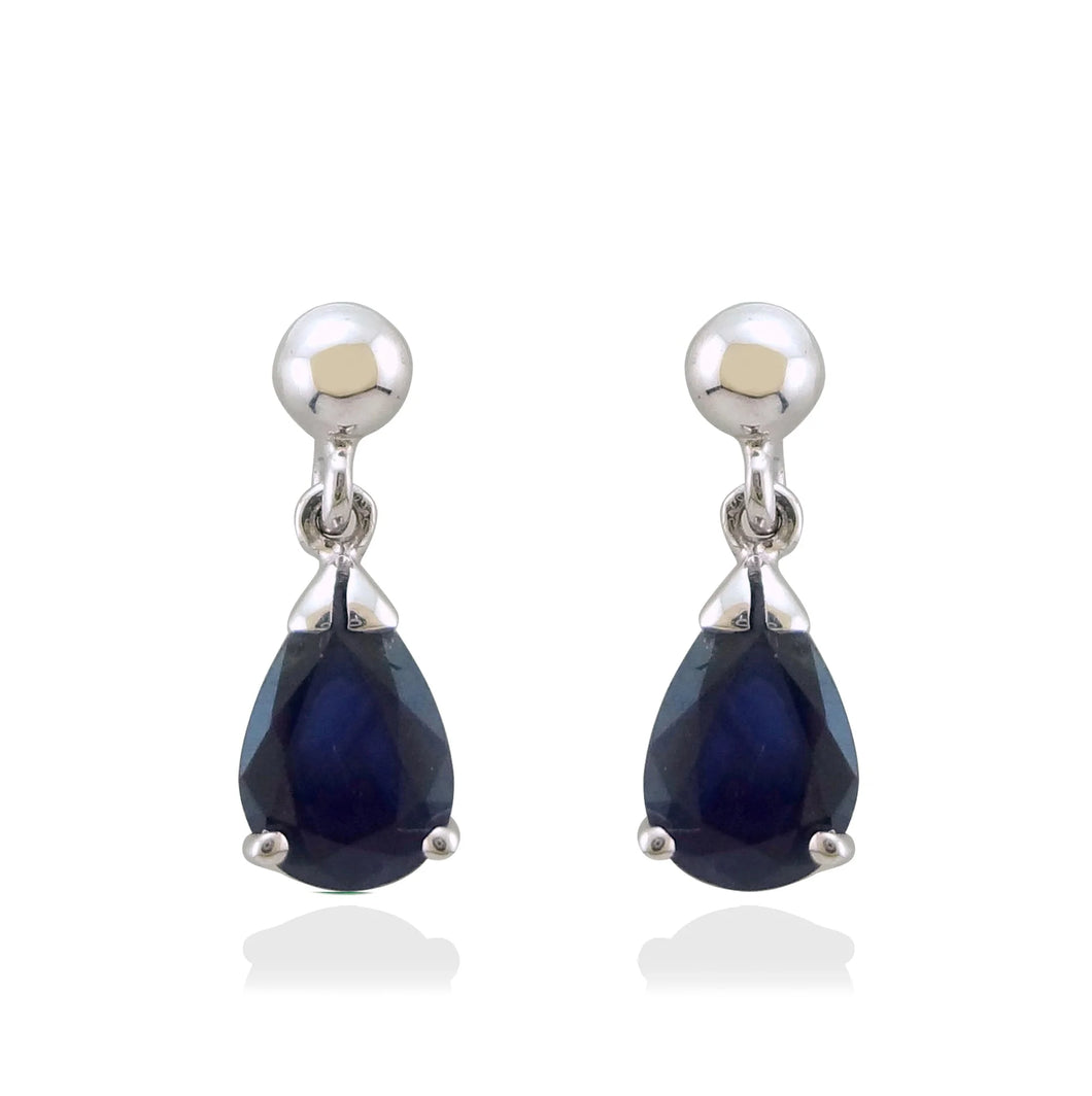 White Gold Pear Shaped Sapphire Drop Earrings