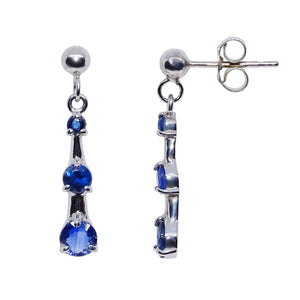 White Gold Triple Round Sapphire Drop Earrings